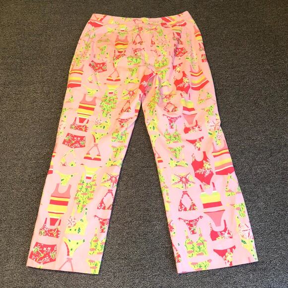 Lilly Pulitzer Cropped Pants Women’s 6 Pink Swimsuit Print Summer Flat Front - Picture 2 of 6